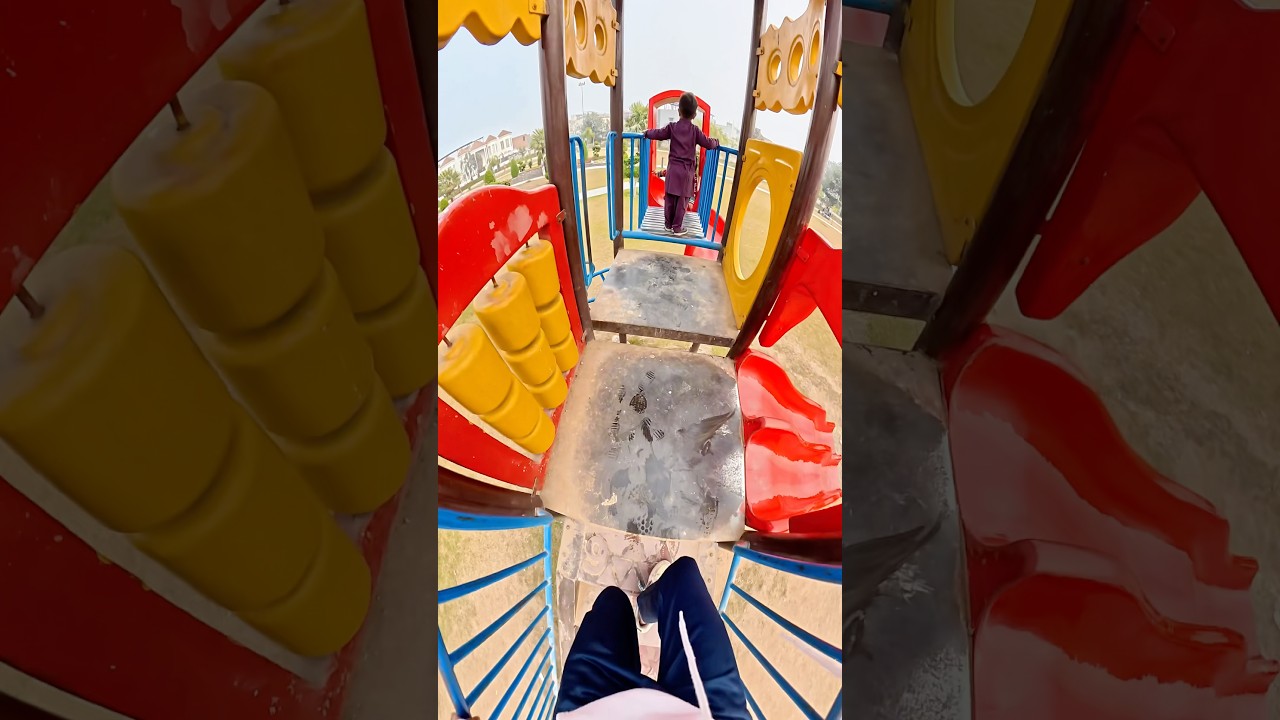 POV lazy boy enjoying slides in playground