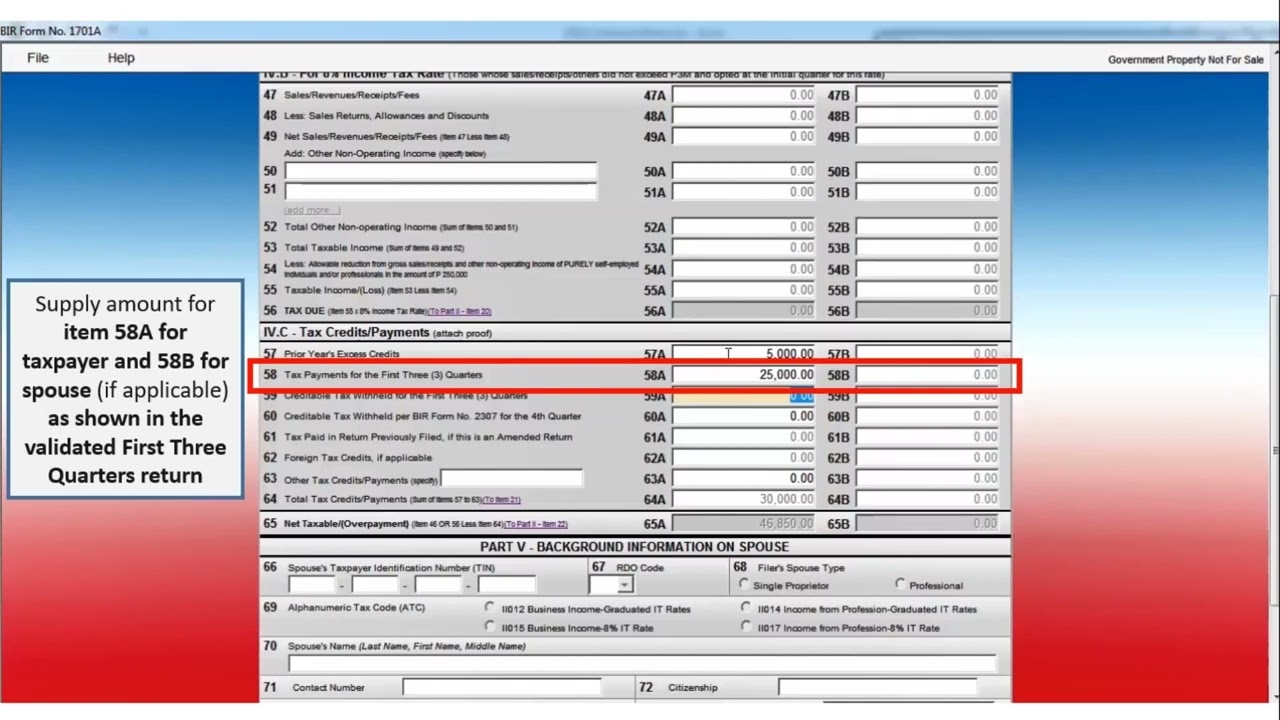 How to fill out the BIR Form No  1701A January 2018 ENCS using eBIRForms Package v7 3