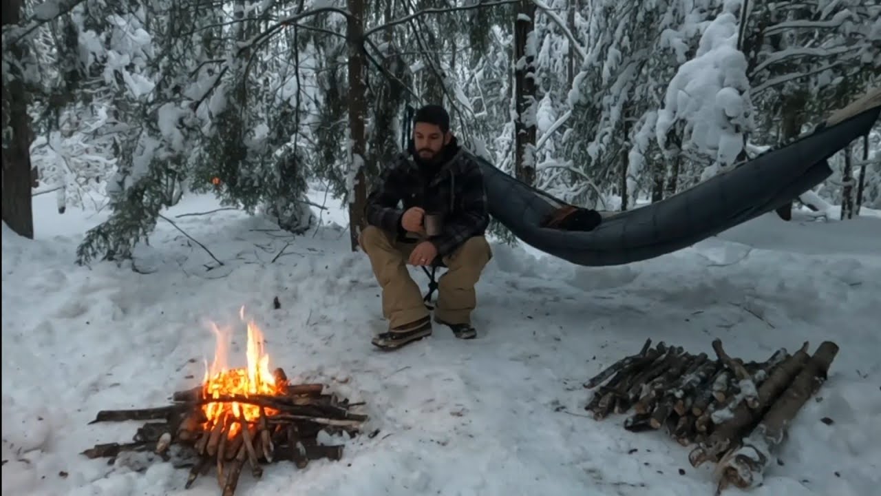 Winter Hammock Camping After Heavy Snow