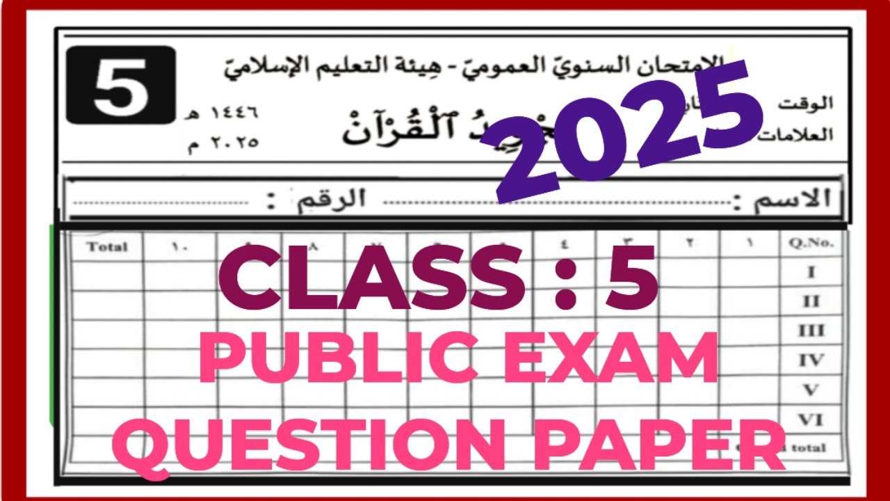 Class 5 Thajweed ul Quran Annual Exam Model Question Paper 2025