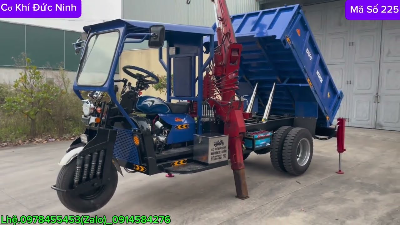 Mẫu Xe Ba Bánh Gắn Cẩu.Máy Kubota V2203.Cầu Số 2,5tấn.Phanh Hơi Lốc Kê.Cơ Khí Đức Ninh