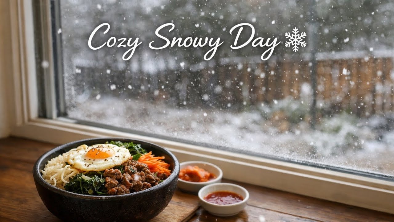 Cozy Snowy Day ❄️ Silent Vlog | My First Bibimbap (비빔밥) at Home