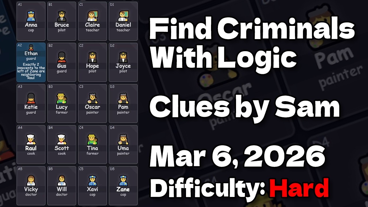 Find Criminals With Logic - Clues by Sam Mar 6, 2026
