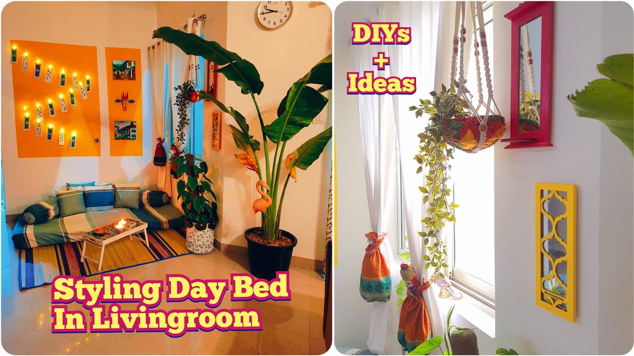 Jugaad & Only Jugaad For Day Bed Styling || Navratri Livingroom Makeover With DIYs🤩🤩