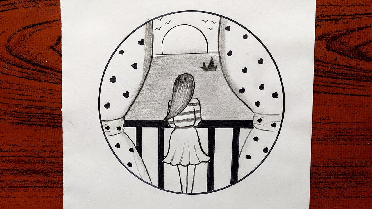 Girl drawing in a circle  |Beautiful scenery drawing |Draw with Reya