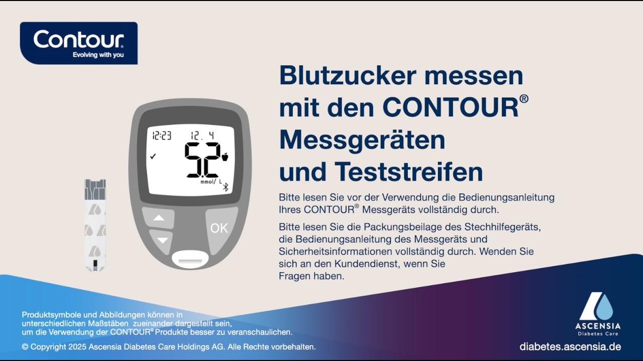 Blutzucker messen mit den CONTOUR®-Messgeräten und Teststreifen (mmol/L - DE)