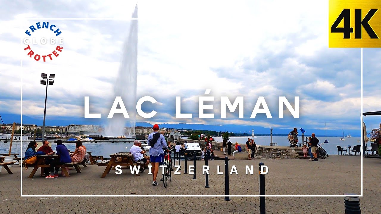 GENEVA LAKE Walk along tour 🇨🇭SWITZERLAND [4K] Lac Léman Harbour promenade — Jet d’Eau — Beach