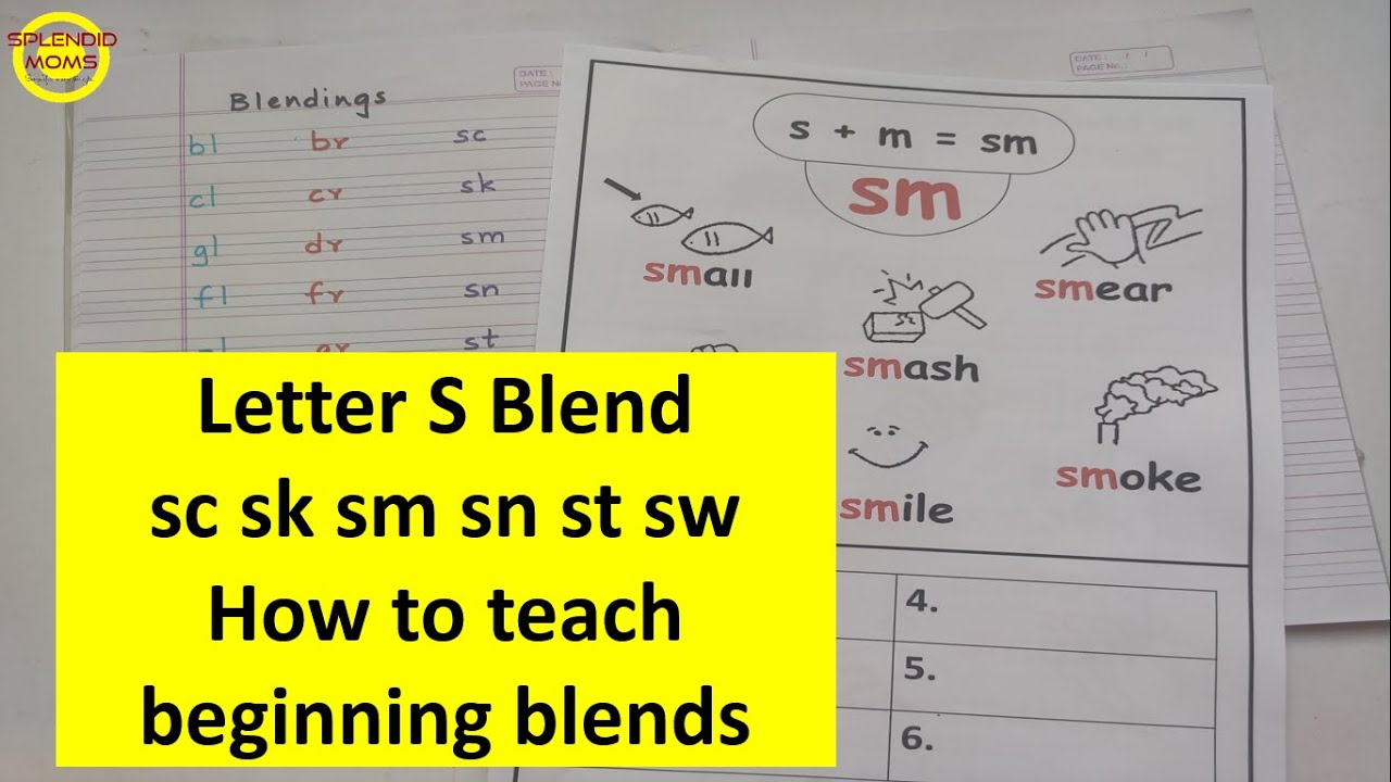 Letter s blending sc sk sm sn st sw snr kg ukg phonics worksheets