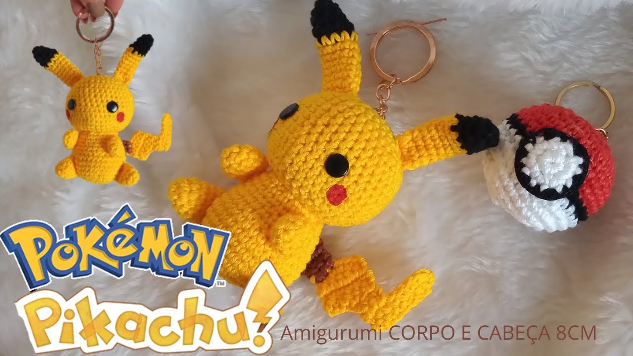 PARTE 1/2- POKEMON PIKACHU AMIGURUMI CHAVEIRO 8 CM (CABEÇA E CORPO)