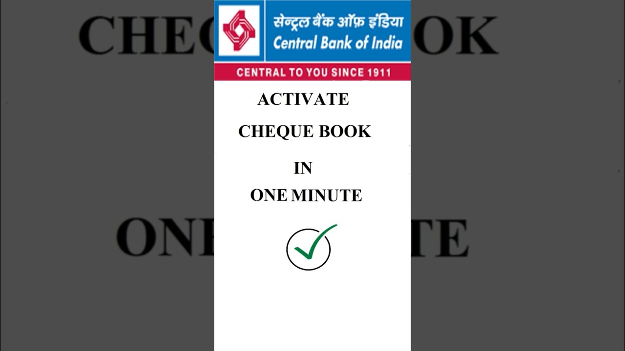 HOW TO ACTIVATE CHEQUE BOOK | CENTRAL BANK OF INDIA