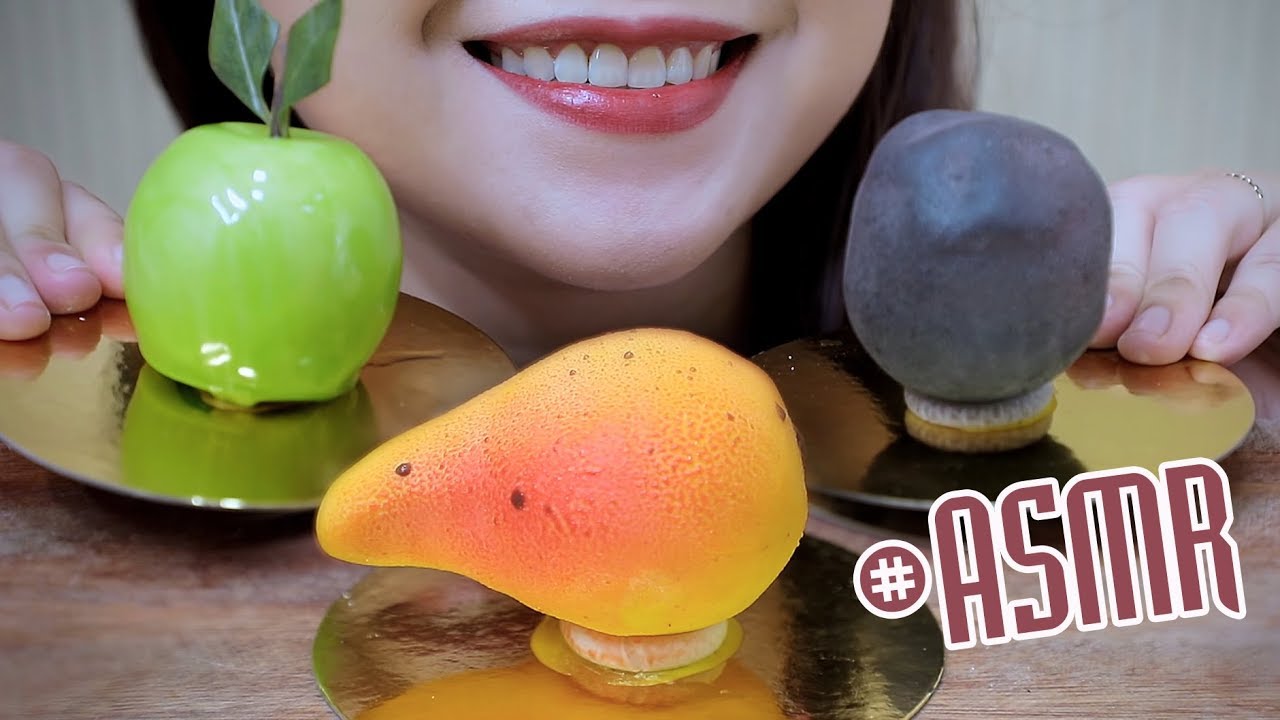 ASMR fruit-shaped pastry (Mango , Apple , passion fruit) SOFT CRUNCHY EATING SOUNDS | LINH-ASMR