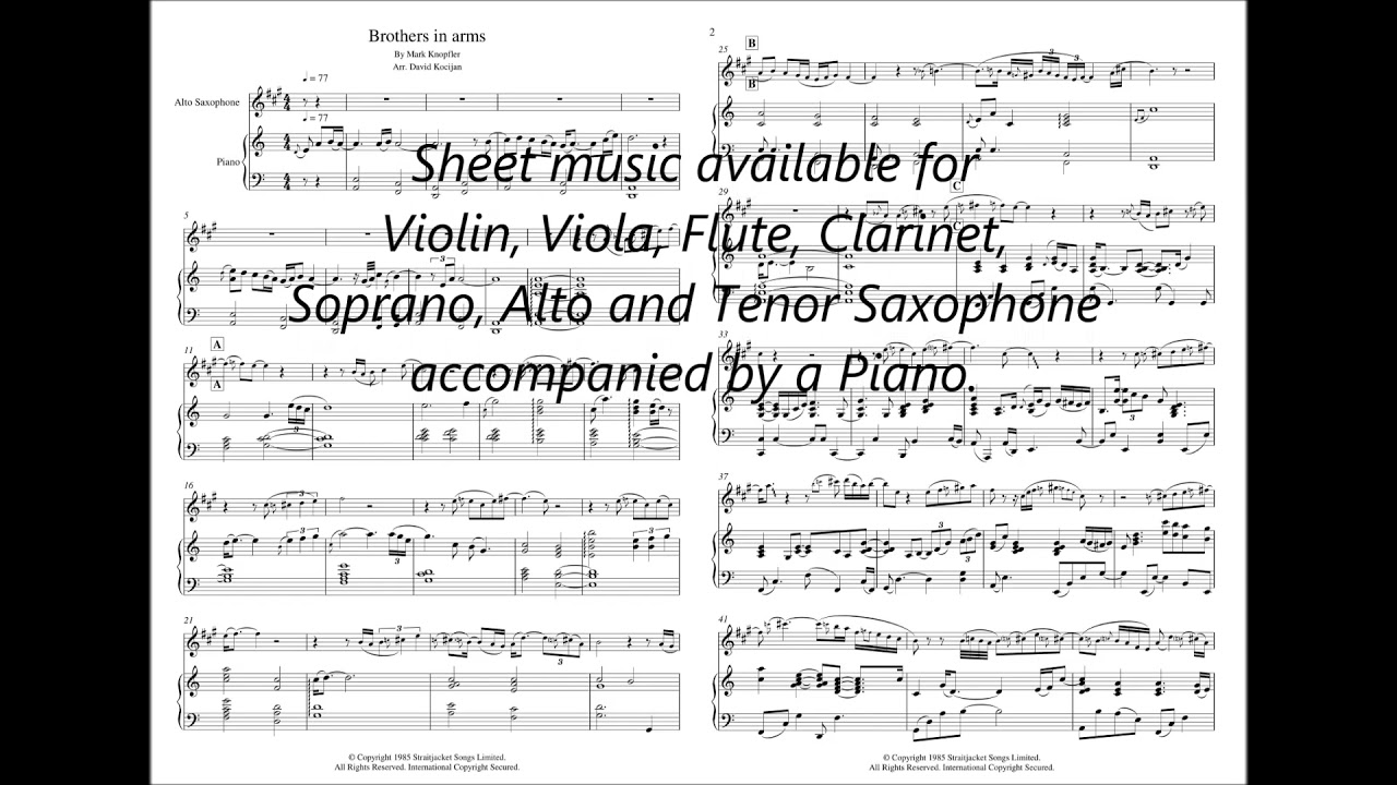 Brothers in arms by Dire Straits - piano & saxophone