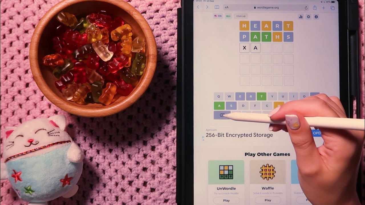ASMR WORDLE & Gummy Bears (iPad, Close Tingly Whispers ✨) 1 HOUR