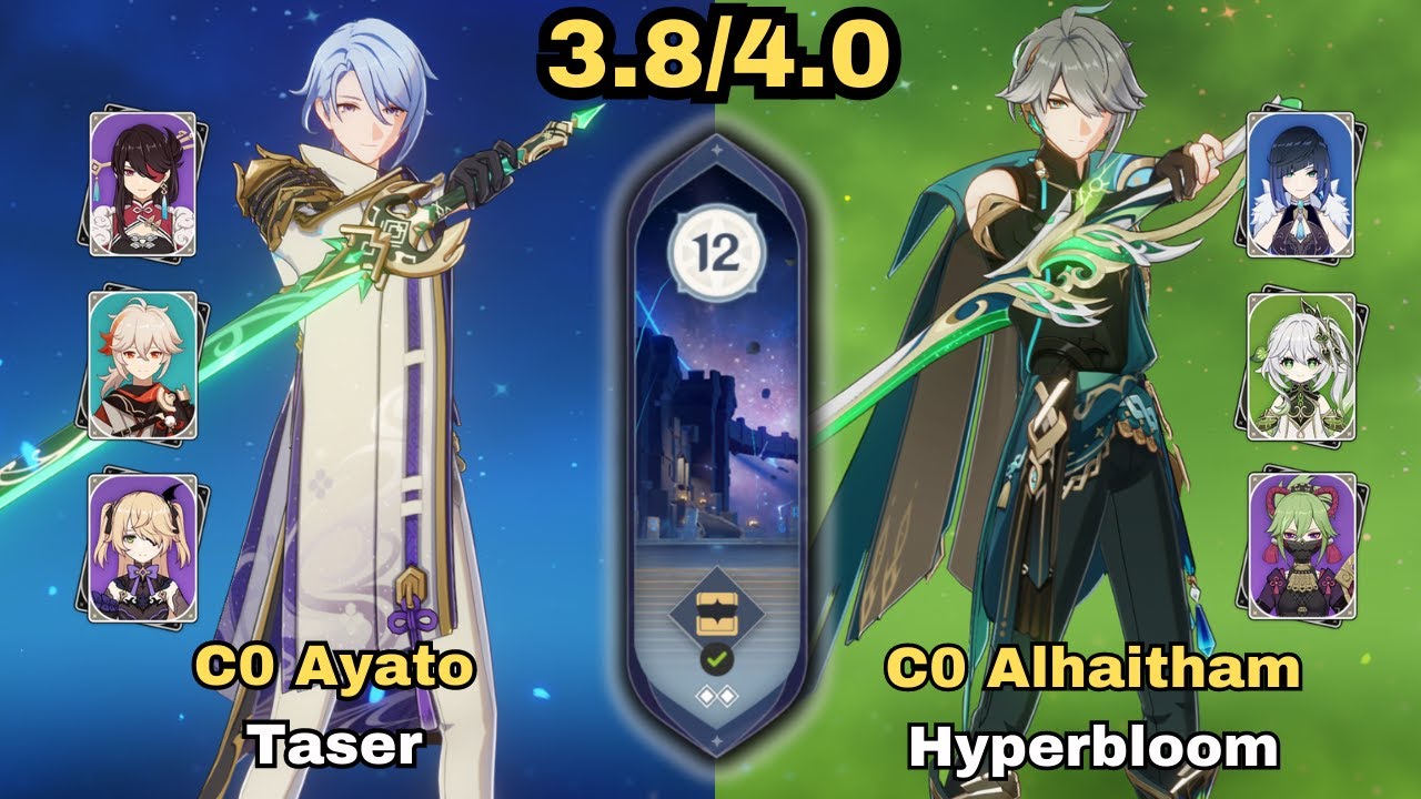 SPIRAL ABYSS 3.8/4.0: C0 Ayato Taser & C0 Alhaitham Hyperbloom | Floor 12 - 9 Stars