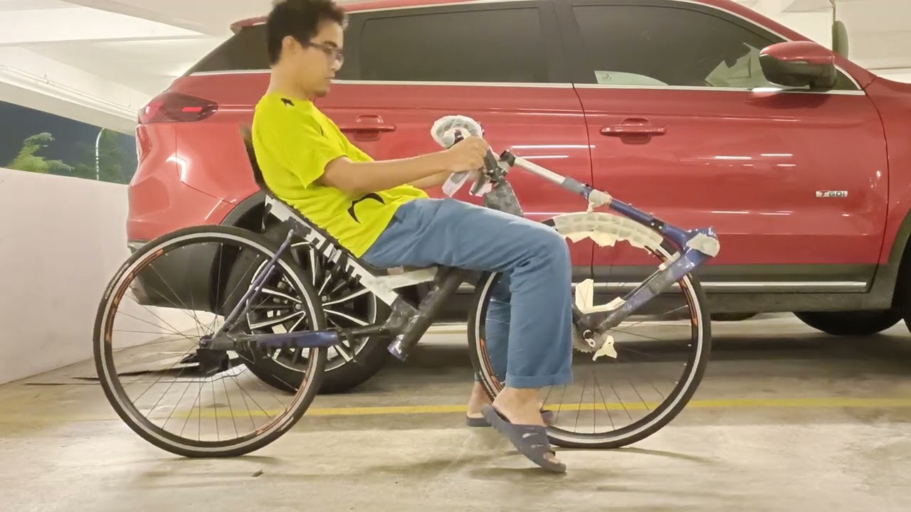 Diy carbon build recumbent bike front wheel drive moving bottom bracket testing.