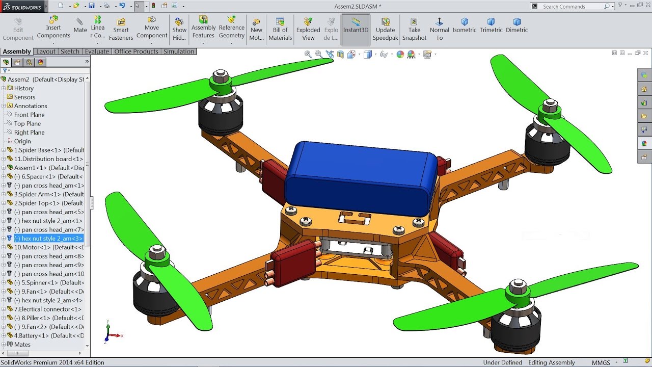 Solidworks tutorial | sketch Quadcopter (Drone) in Solidworks
