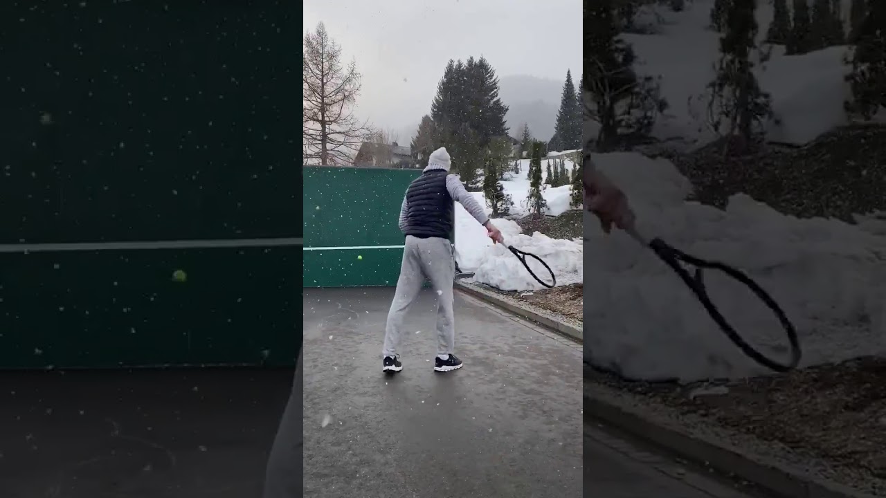 Roger Federer playing tenis at home... against the wall