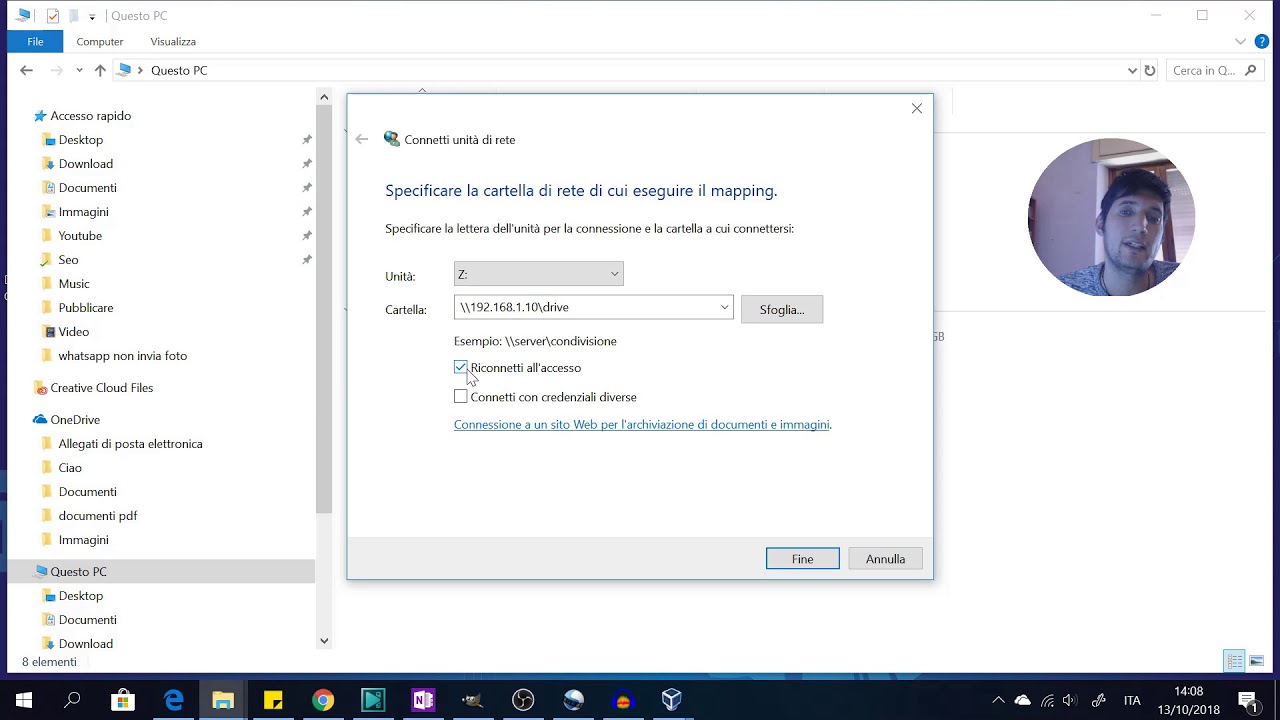 Connetti unit&agrave; di rete Windows 10