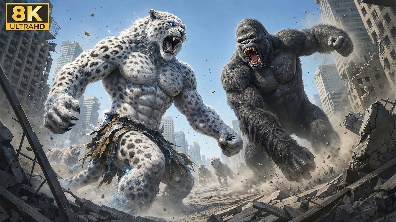 King Kong vs  Giant Ice Leopard: A Massive Clash That Will Destroy the City