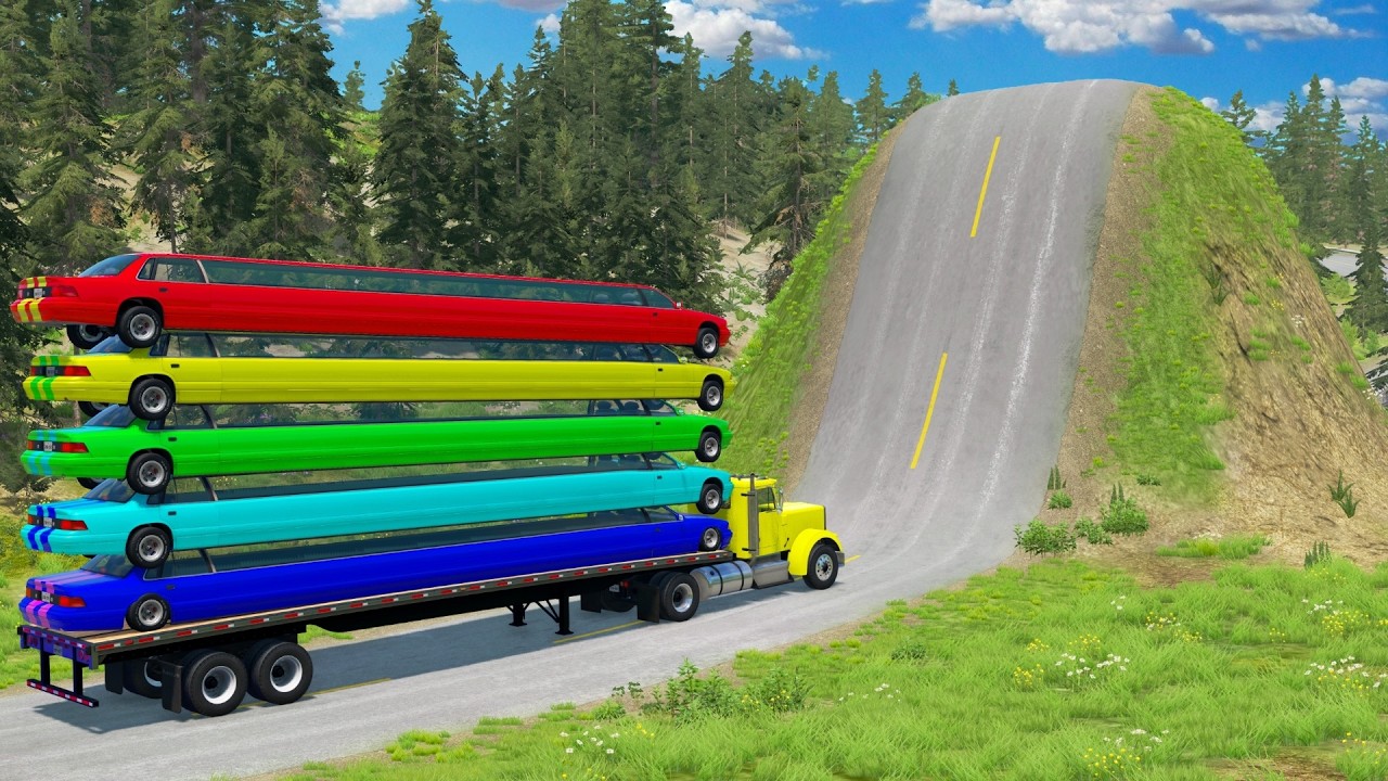 Flatbed Truck Mcqueen | Transportation with Truck - Pothole vs Car #51 - BeamNG.Drive