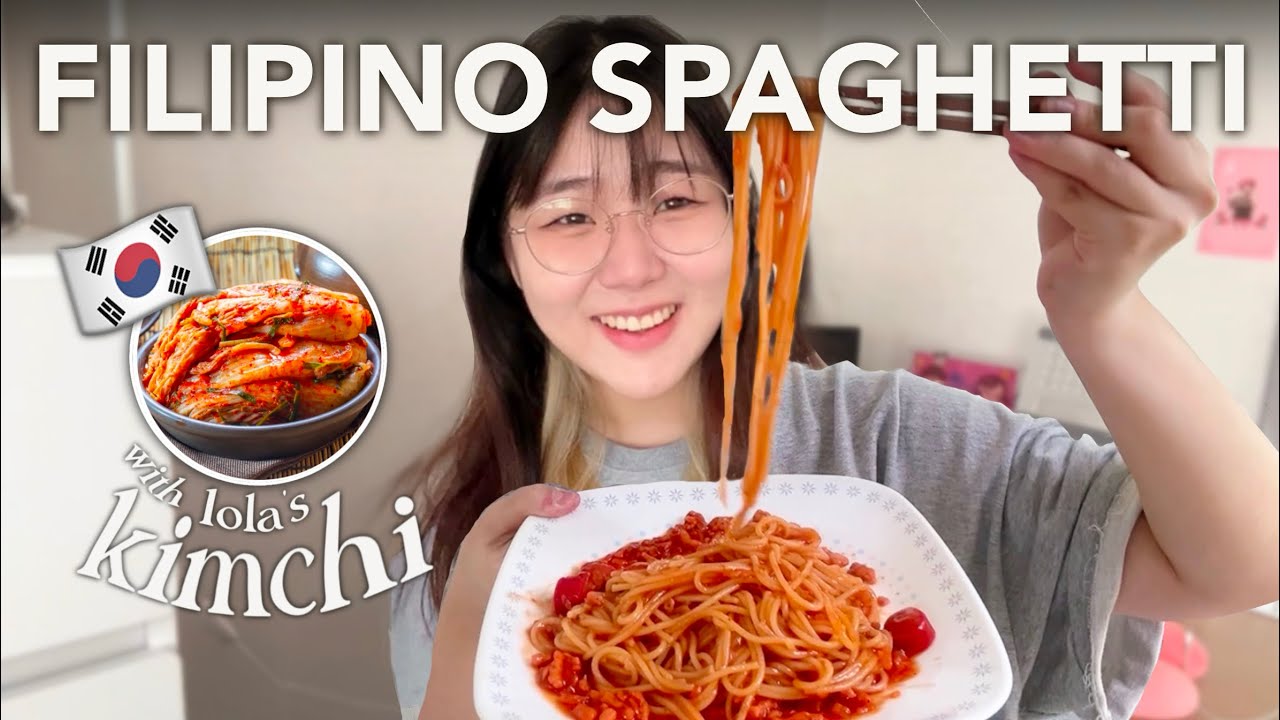COOKING PINOY- STYLE SPAGHETTI 🍝 (ft. Bardagulan of Korean Siblings) | Juwonee
