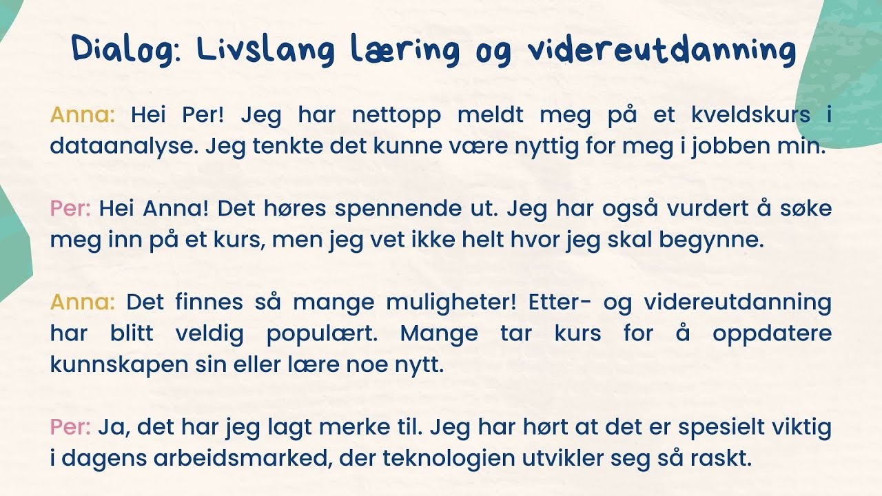 Forberedelse til Norskprøve: Utdanning - Livslang læring og videreutdanning – B1-B2 Lytteøvelse📝