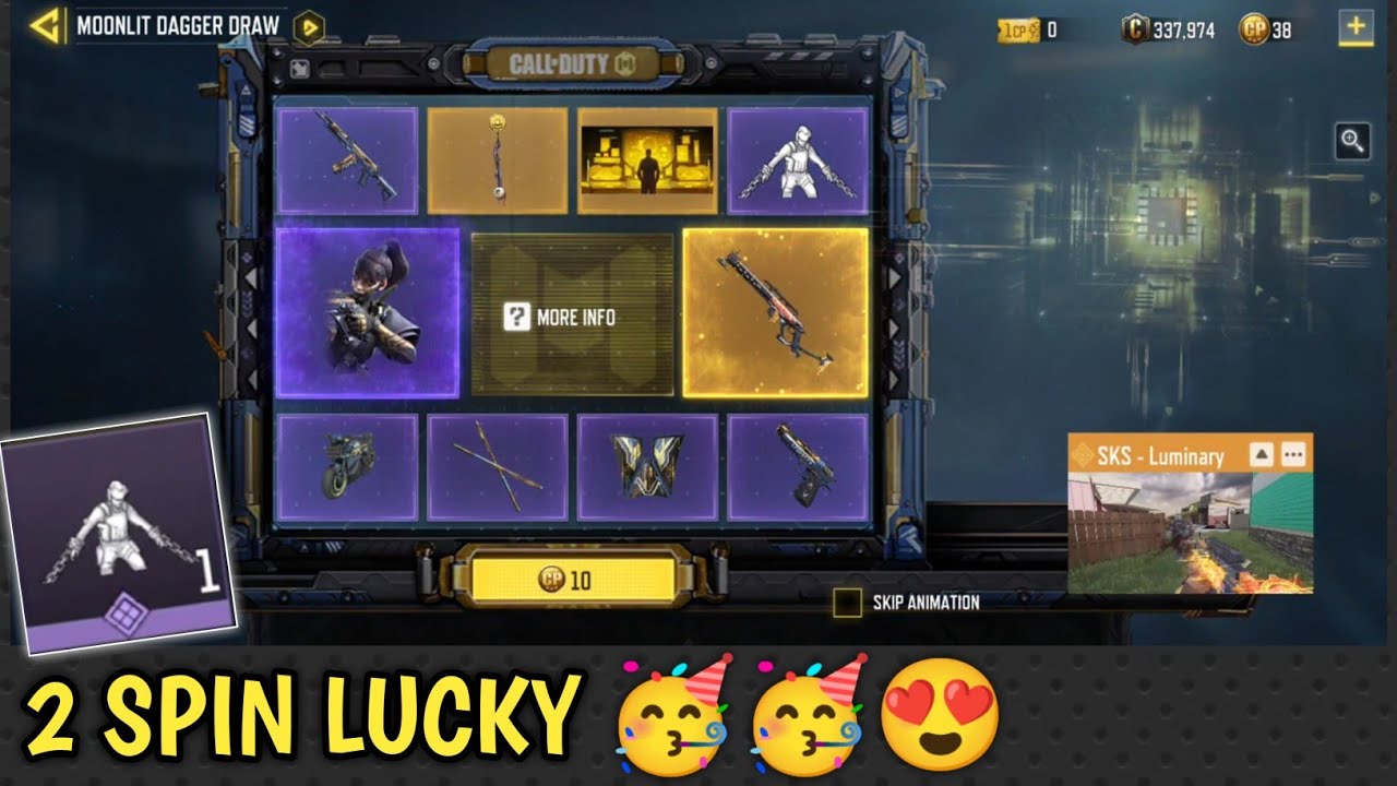 MOONLIT DAGGER DRAW || 2 Spin Lucky || Legendary SKS - Luminary + Sparrowhawk - Call of Duty Mobile