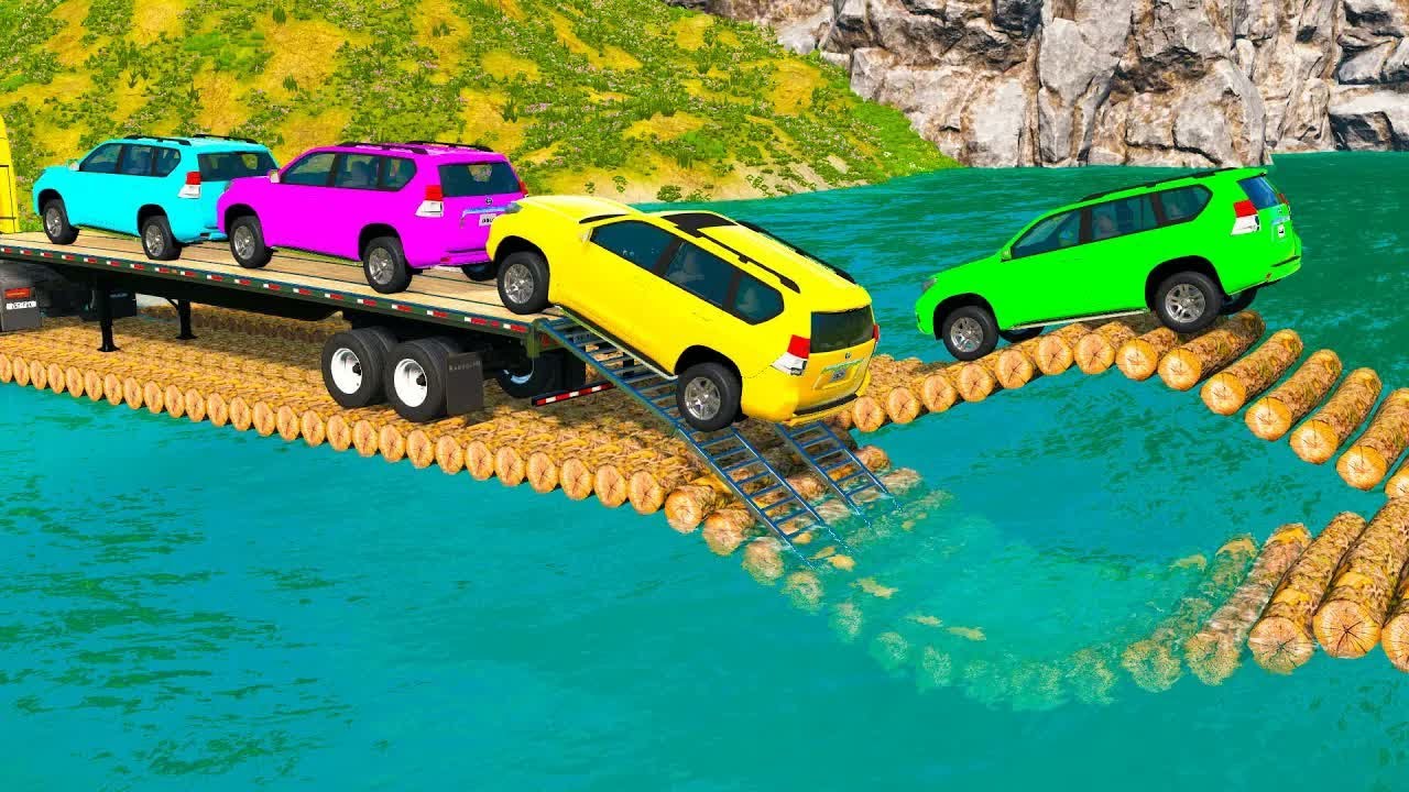 Flatbed Truck McQueen | Transportation with Truck - Pothole vs Car #47 | BeamNG.Drive Gameplay