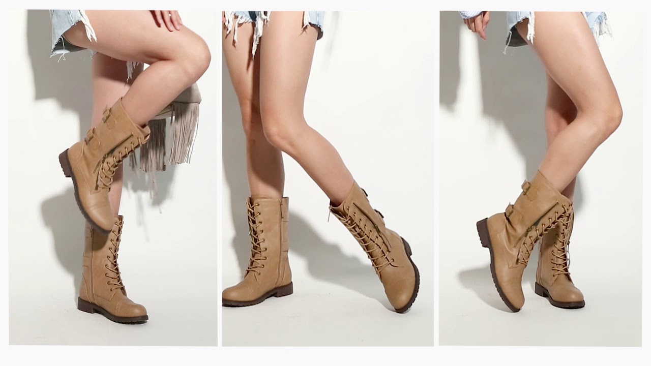 DailyShoes Women's Ankle Bootie High Lace up Military Combat Mid Calf Wallet Pocket Boots