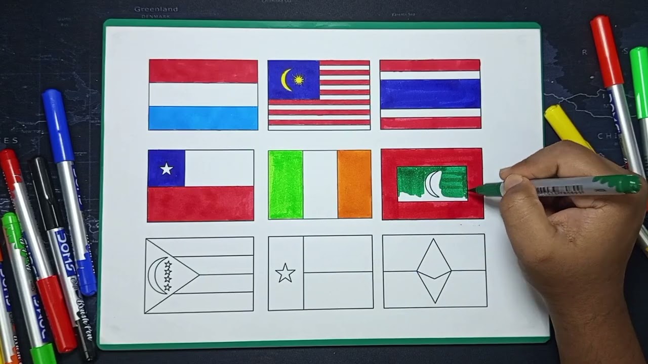 🎨 Creative Flag Drawing 🇱🇺🇹🇭 | 9 Nations Flag Art | Flag & Flag 