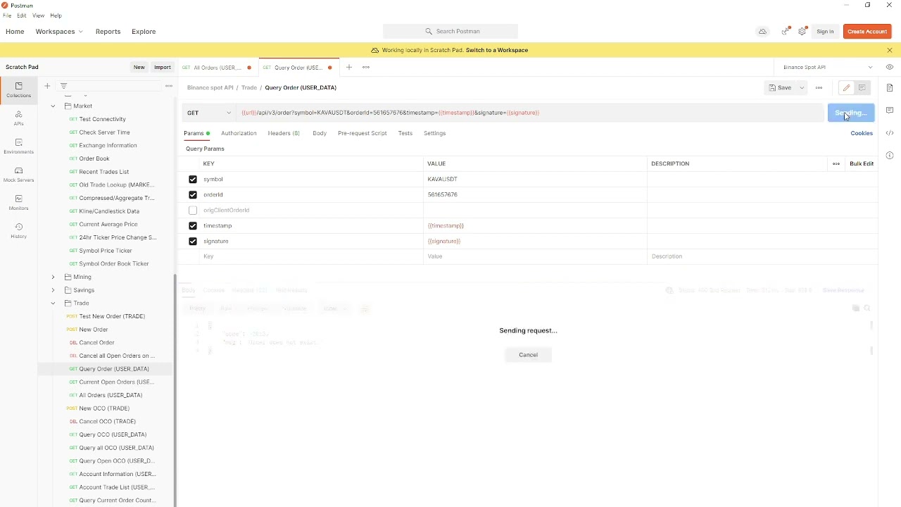 KAVAUSDT order is lost on Binance
