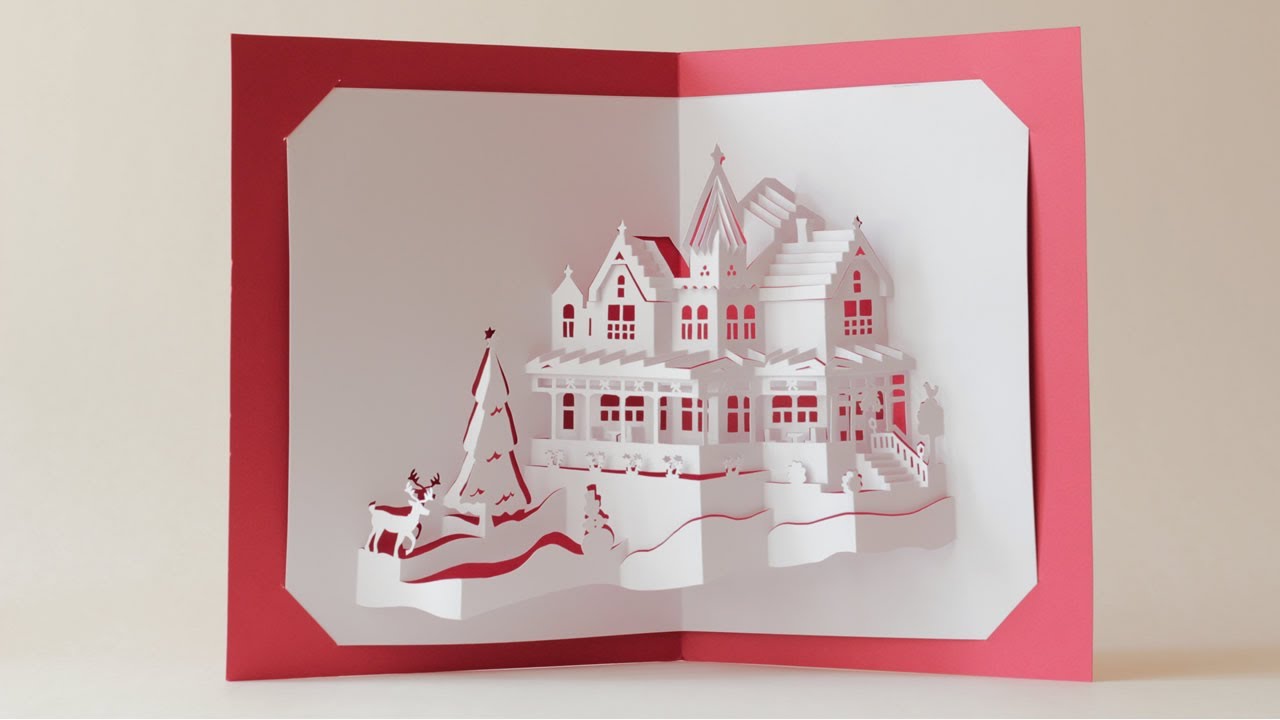 WORLD FIRST DUAL LAYERS CHRISTMAS HOUSE POP-UP CARD