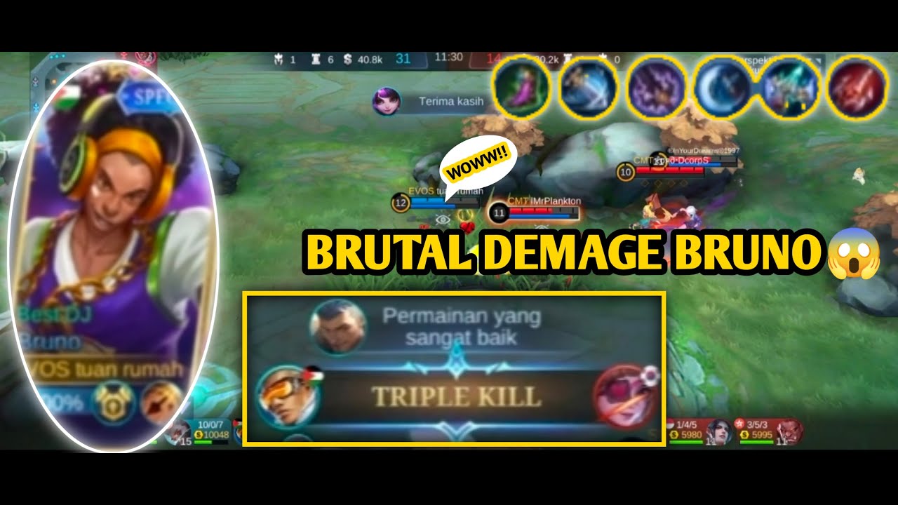 BRUNO TOP 1 GLOBAL GOLD LANE | BRUTAL DEMAGE BRUNO - BEST BUILD TERSAKIT !!!