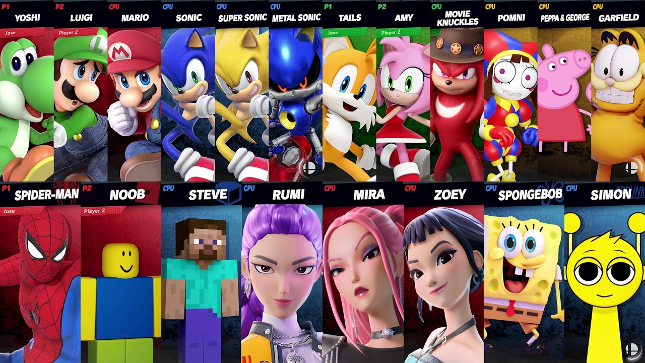 NEW Sonic vs Mario vs Roblox vs Minecraft vs Peppa vs Spider-Man vs Amy in Super Smash Bros Ultimate