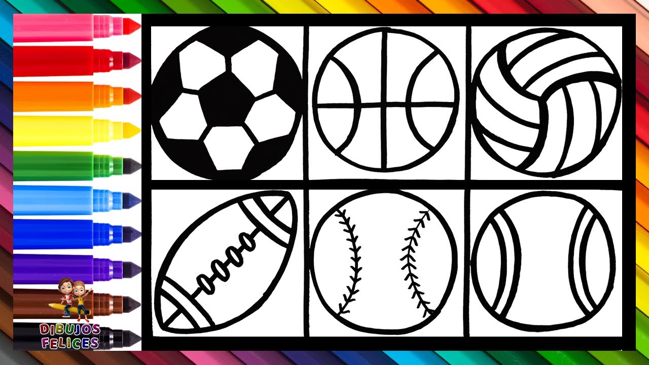 Dibuja y Colorea 6 Diferentes Tipos De Bolas ⚽🏀🏐🏉⚾🎾🌈 Dibujos Para Niños