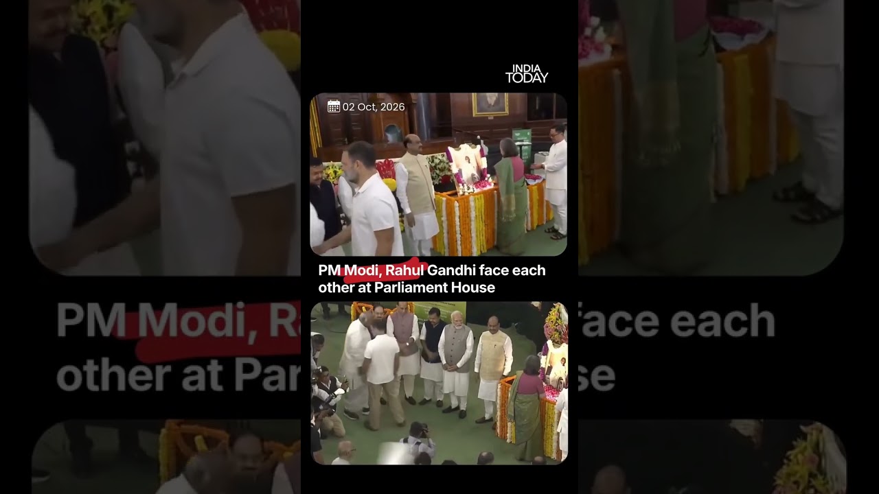 Modi And Rahul Gandhi Face Each Other At Parliament During Gandhi Jayanti Tributes #rahulgandhi