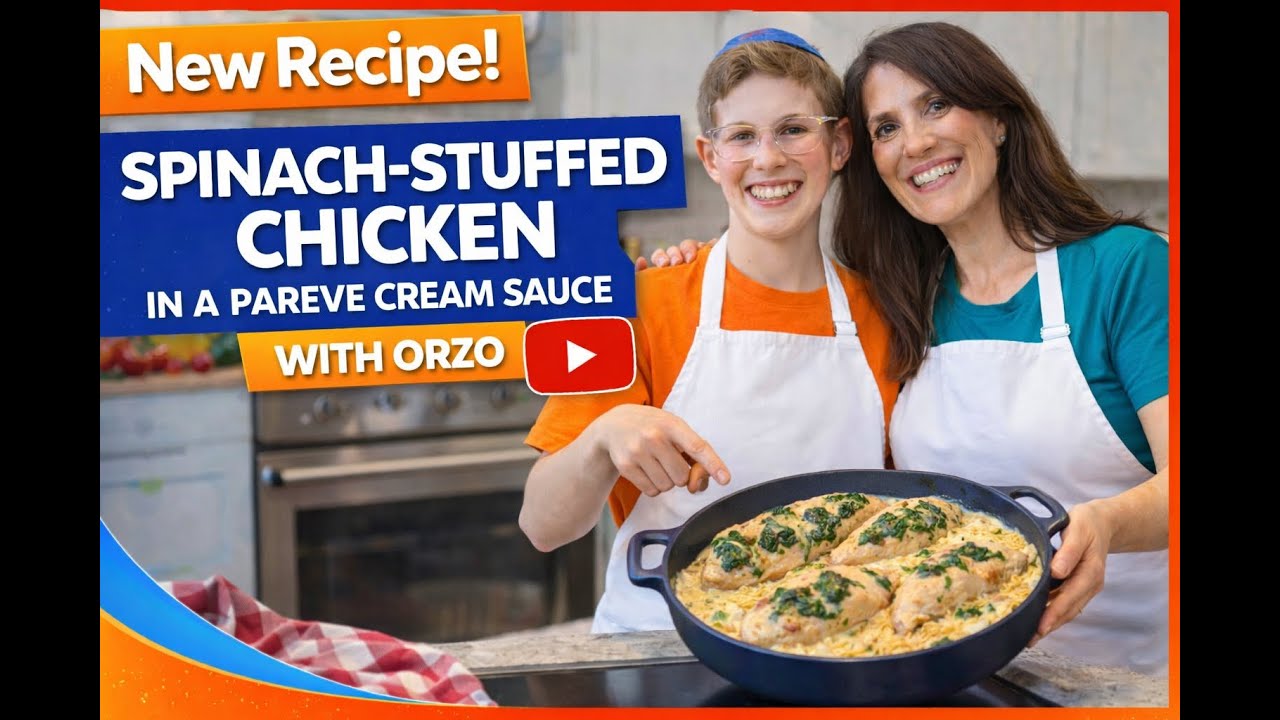 Spinach-Stuffed Chicken in a Parve Cream Sauce with Orzo