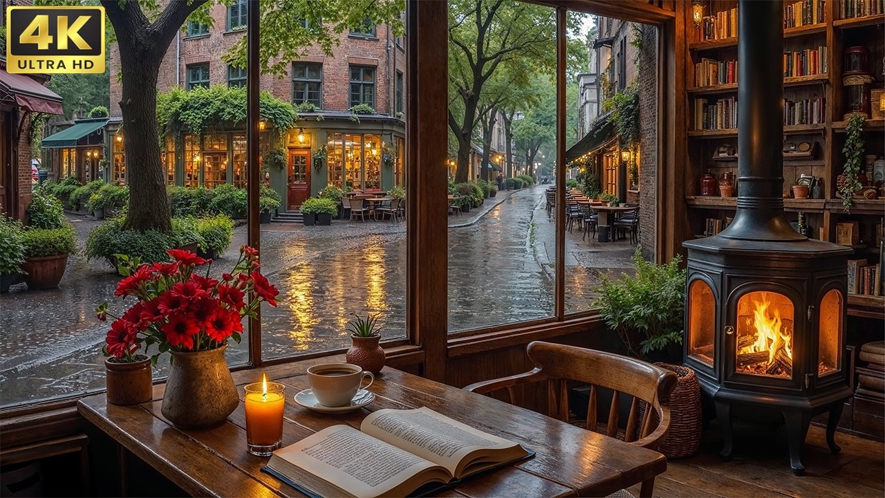 A Rainy Spring Day at a Cozy Coffee Shop ☕ Gentle Jazz Music for Stress Relief & Relaxation