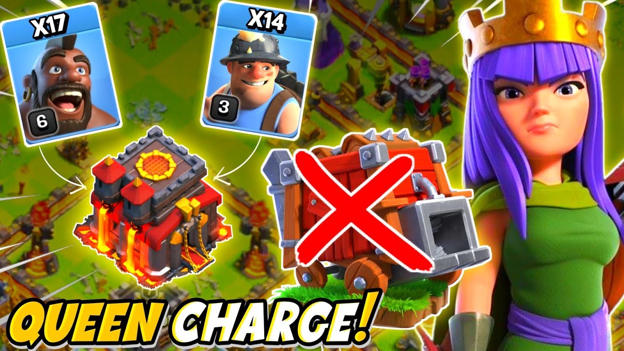TH10 Queen Charge Hybrid Attack Without Siege Machine | TH10 No Siege Machine Attack - COC