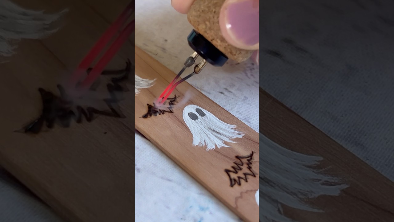 Spooky ghostly #woodburning 👻 #woodburning #woodburningart #halloweendiy #bookmarks #pyrographyart