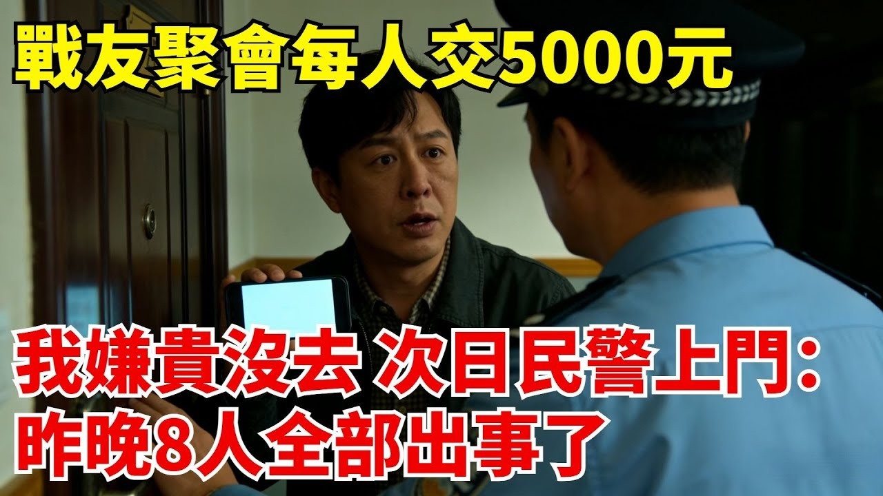 戰友聚會每人交5000元，我嫌貴沒去，次日民警上門：昨晚8人全部出事了！#奇聞 #奇聞軼事 #真實故事 #聚會#社會奇聞#案件故事