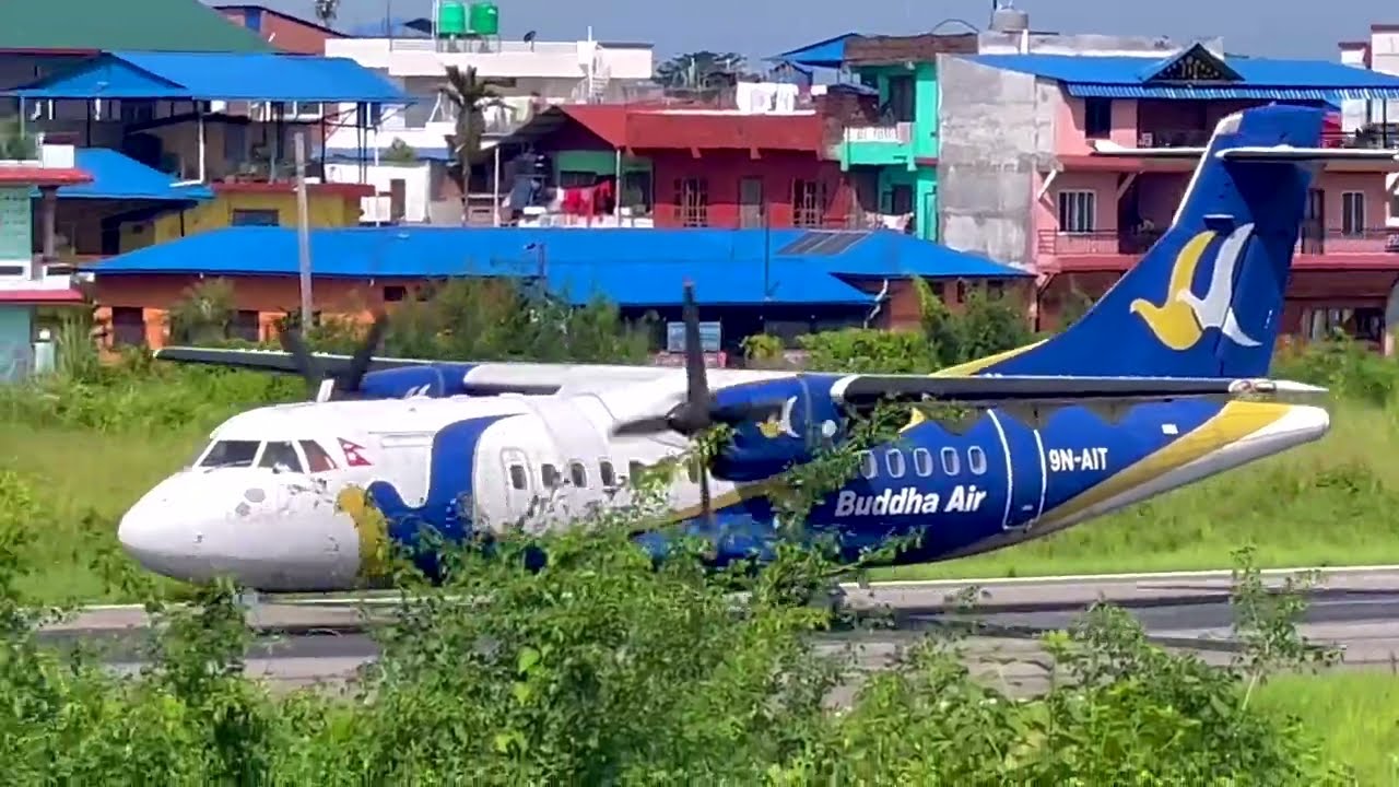 Buddha Air ATR 42 take off from Bharatpur Airport, Nepal.