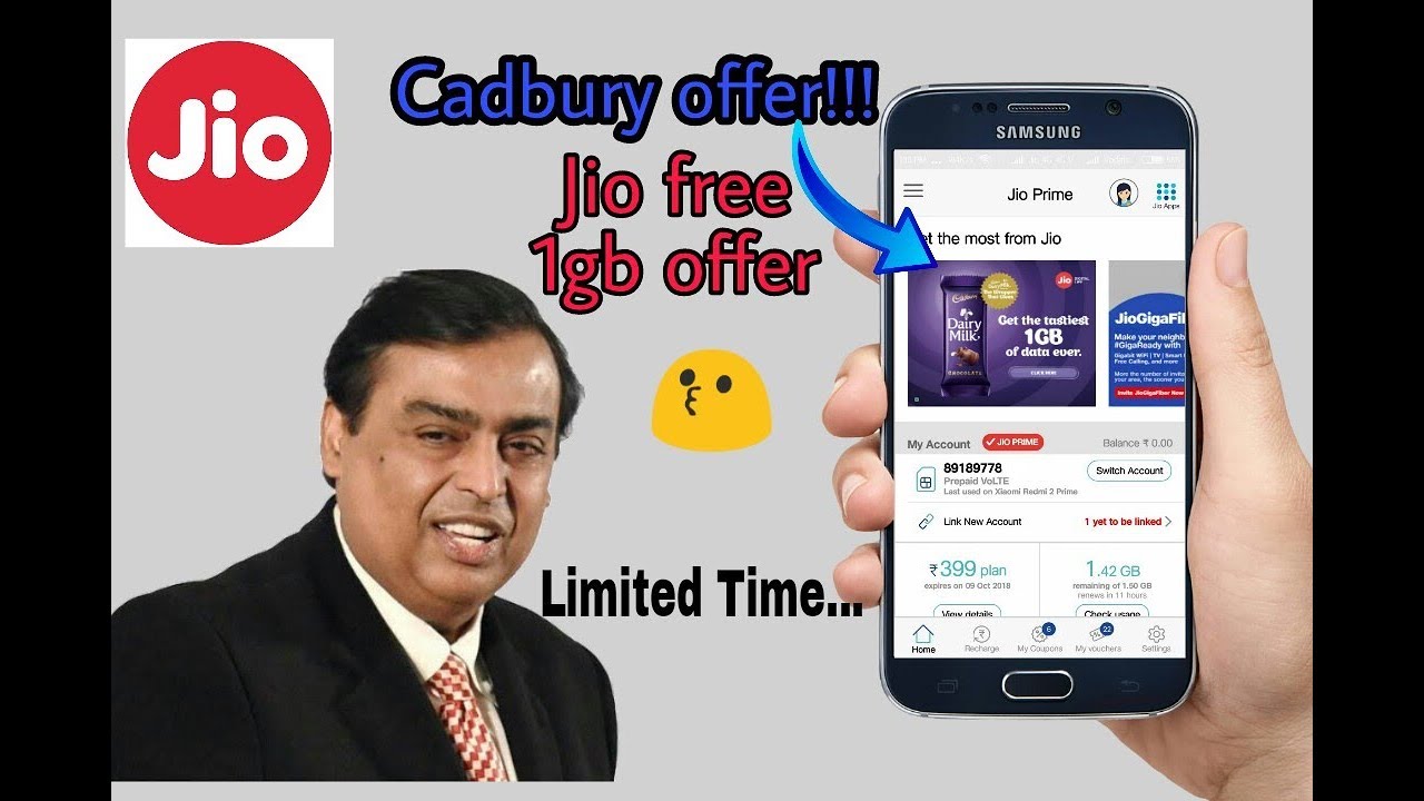 Jio cadbury offer Free 1gb data | Limited time