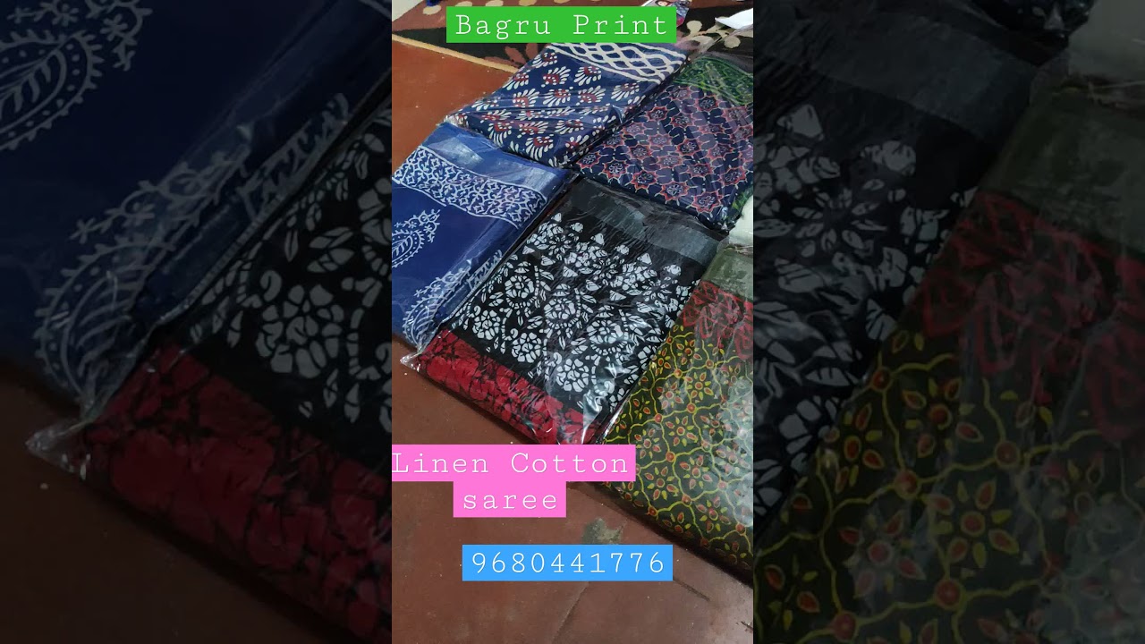 linen cotton saree Bagru Hand block print 9680441776 by Bagru Print