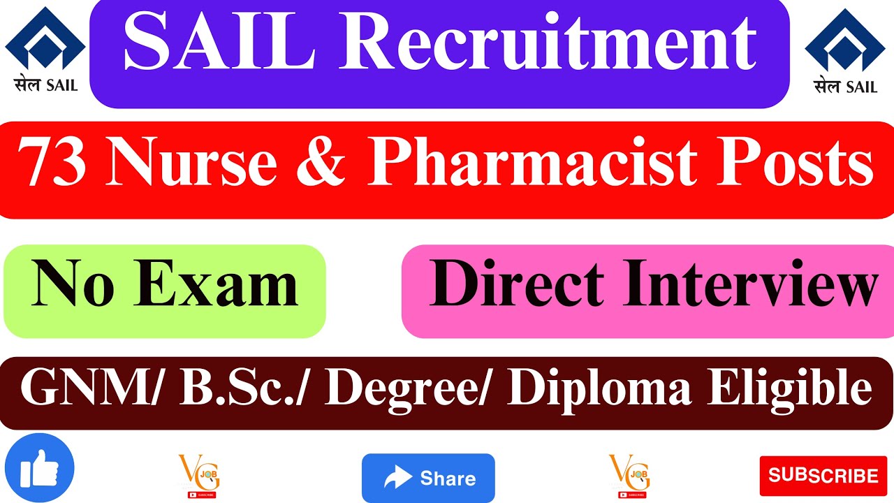 SAIL RECRUITMENT 2023 || WALK IN 73 NURSES & PHARMACIST POSTS || GNM/B.SC. (NURSING) ||