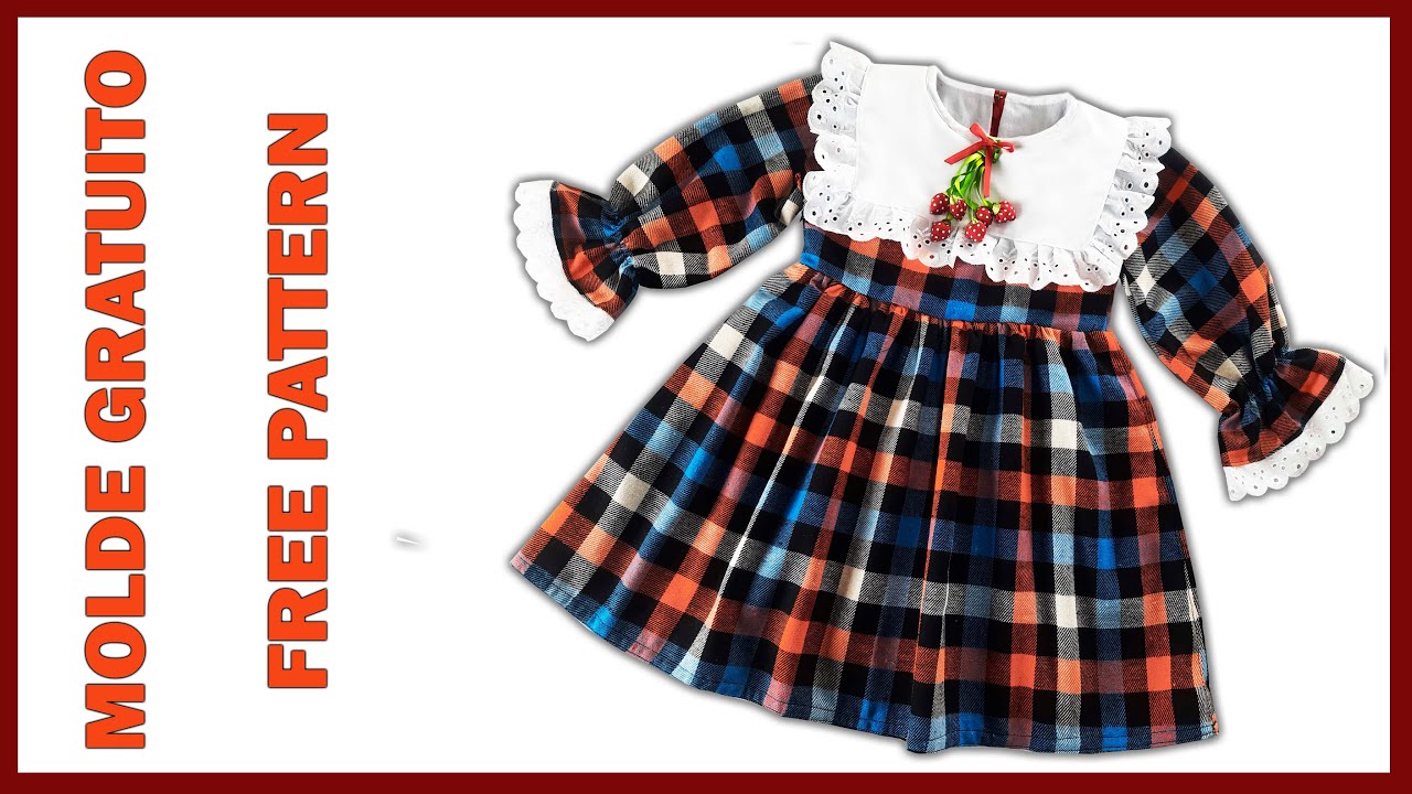 Vestido de Flanela com Gola Quadrada  - 2 a 6 anos