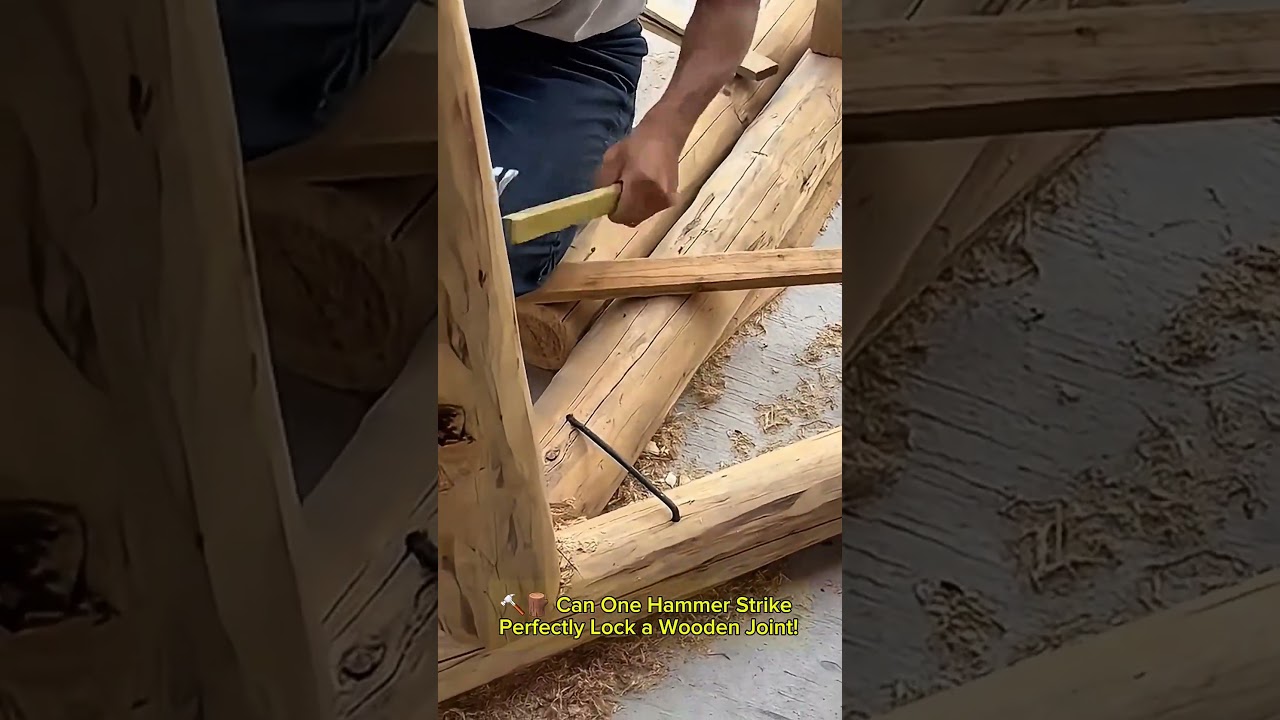 🔨🪵 Can One Hammer Strike Perfectly Lock a Wooden Joint! #asmr #wood #workers #skills #construction