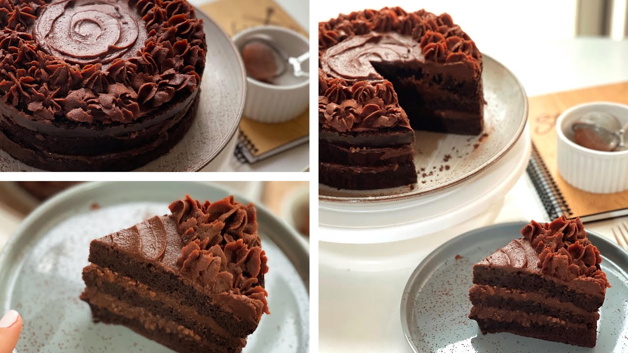 Chocolate Ganache Cake ~ كاتو الشوكولاتة بحشوة غناش لذيذة جداً و مكونات متوفرة بالمنزل