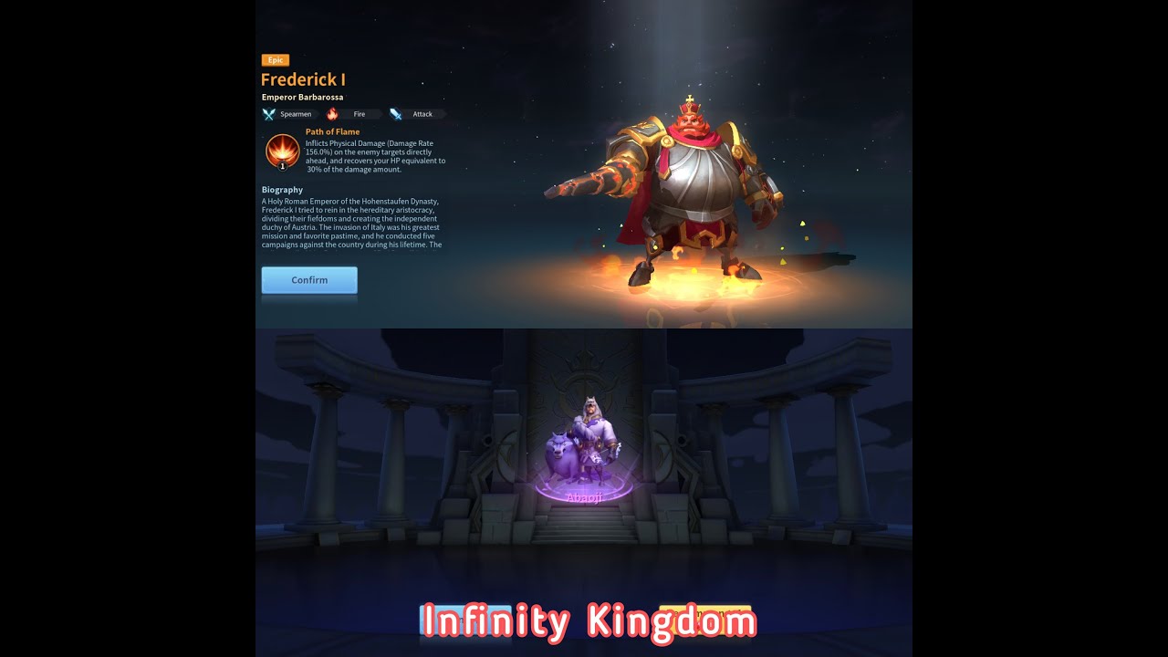 Infinity Kingdom : iOS version ; Summon 2 Immortal warrior Abaoji and Frederick l