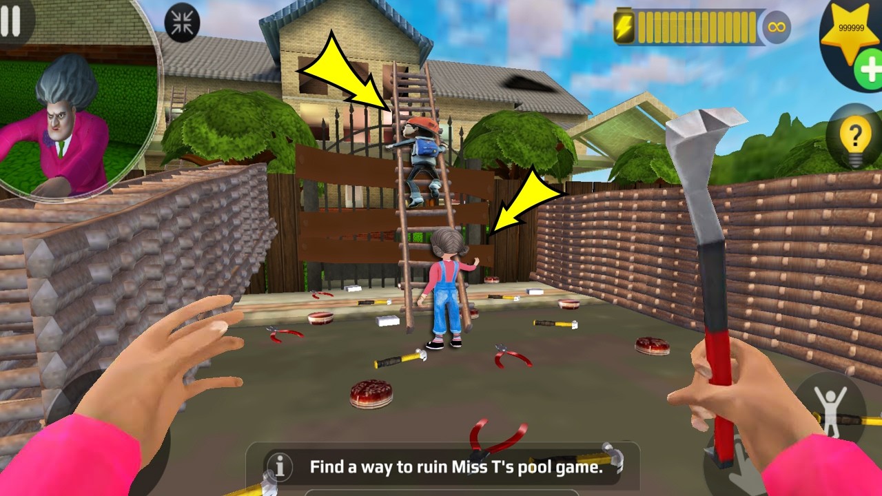 Scary Teacher 3D - troll Miss T many ladder and traps (Mod menu) gameplay part 5536 #scaryteacher3d